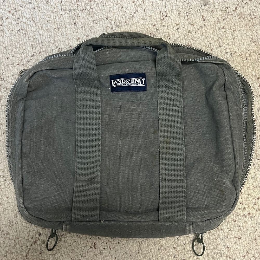 Lands' End Green Canvas Briefcase / Laptop Carry Case H16” L13” W3.5